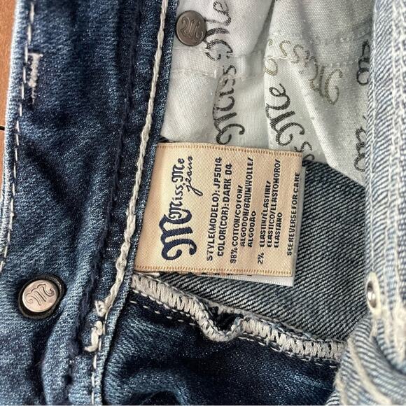 Miss Me | Womens Dark Wash Boot Jeans Blue Denim Thick Stitch Embellished JP5014 - Picture 12 of 13